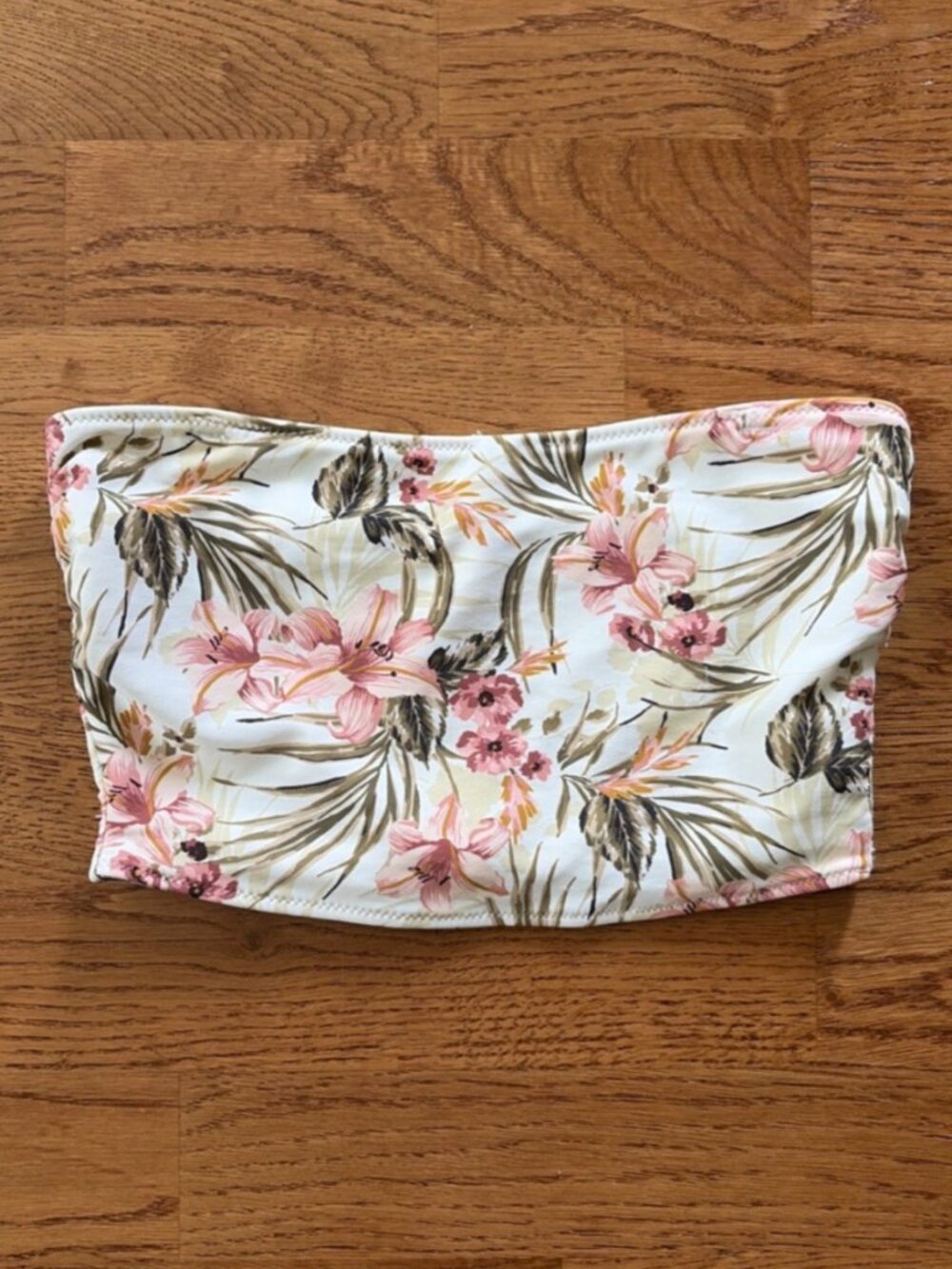 Abercrombie Bikini Top Swim Floral Bandeau Reversible Pink Strapless Striped